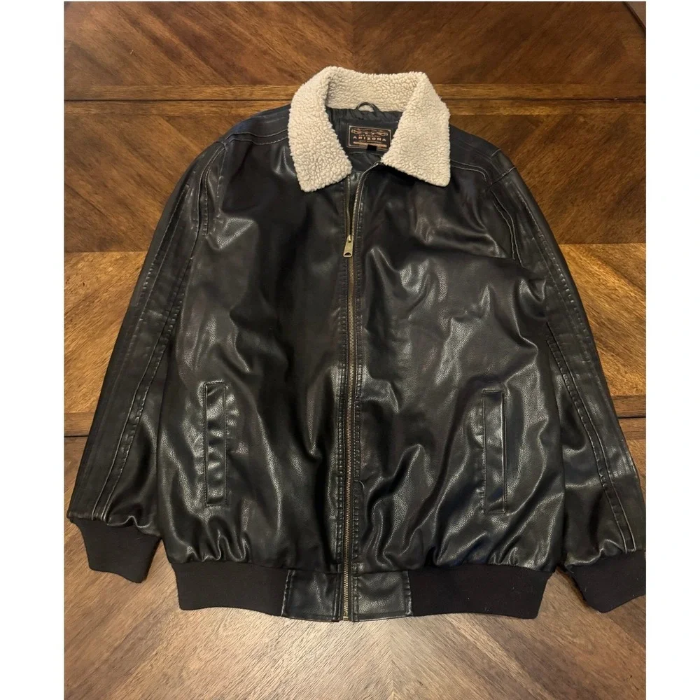 The Original Arizona Jean Mens Faux‎ Leather Bomber Jacket Sherpa Collar XLT |W1